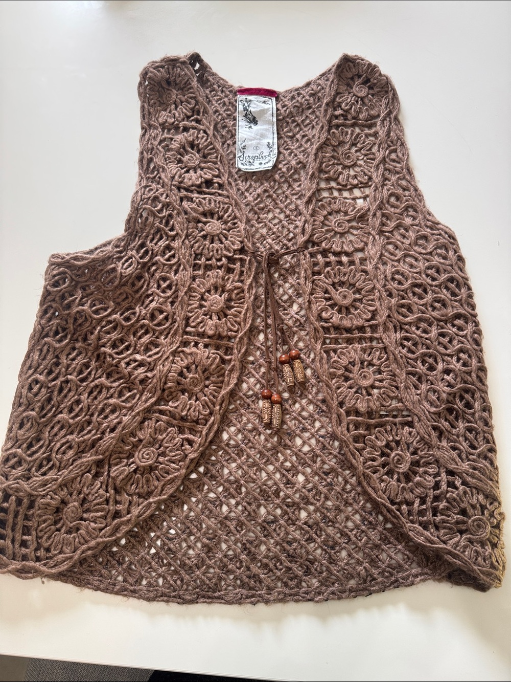 Scrapbook Brown Crochet Vest with Bead Trim - Picture 4 of 7